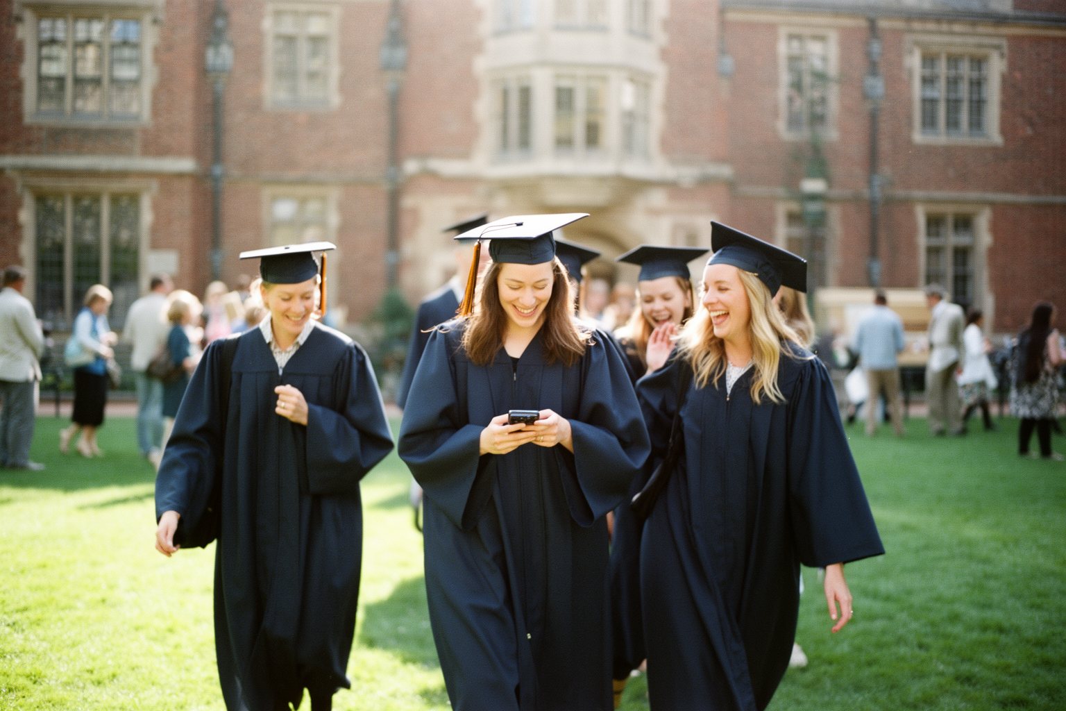 Credit Score vs GPA: Why Your Credit Matters More Graduates in caps and gowns walking across a campus lawn on graduation day