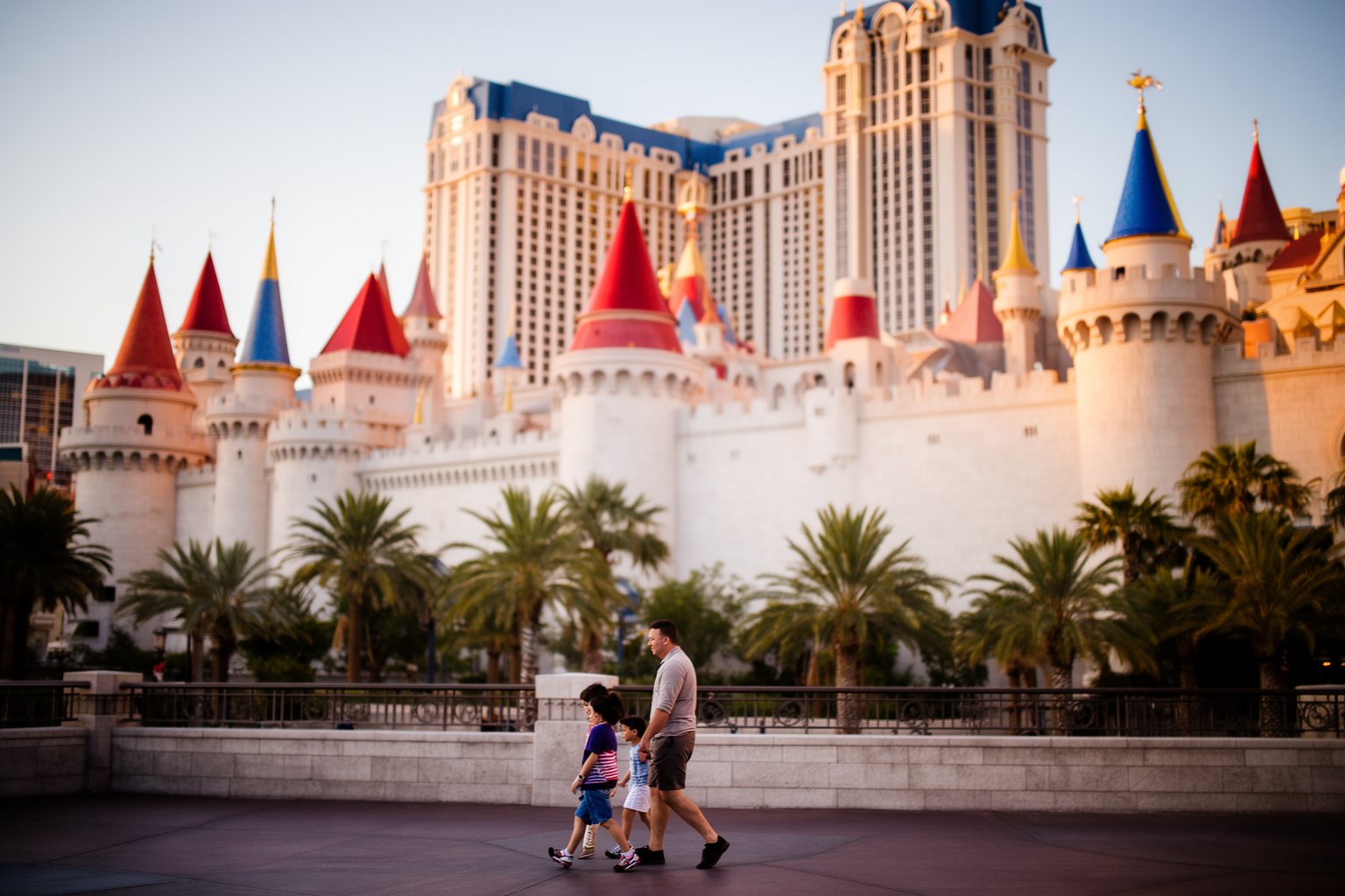 Your Family’s Perfect Home Base: Child-Friendly Hotels in Vegas Castle-themed Excalibur hotel with colourful turrets on the Las Vegas Strip