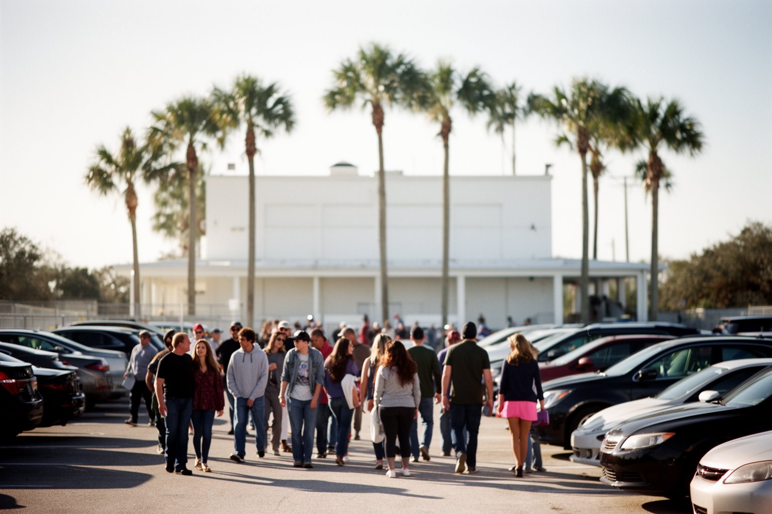 10 Reasons Why Tampa Bay Downs Should Be Your Next Destination Visitors arriving at the grandstand entrance of Tampa Bay Downs among palm trees