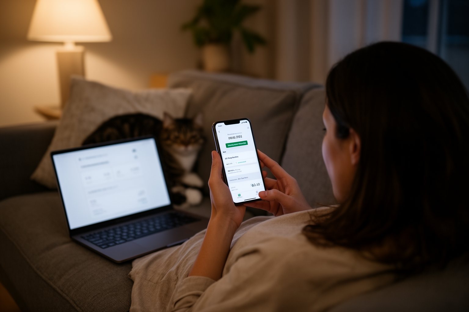 8 Budgeting Basics You Probably Don't Know Woman setting up automatic bill payments and savings transfers on her phone at home