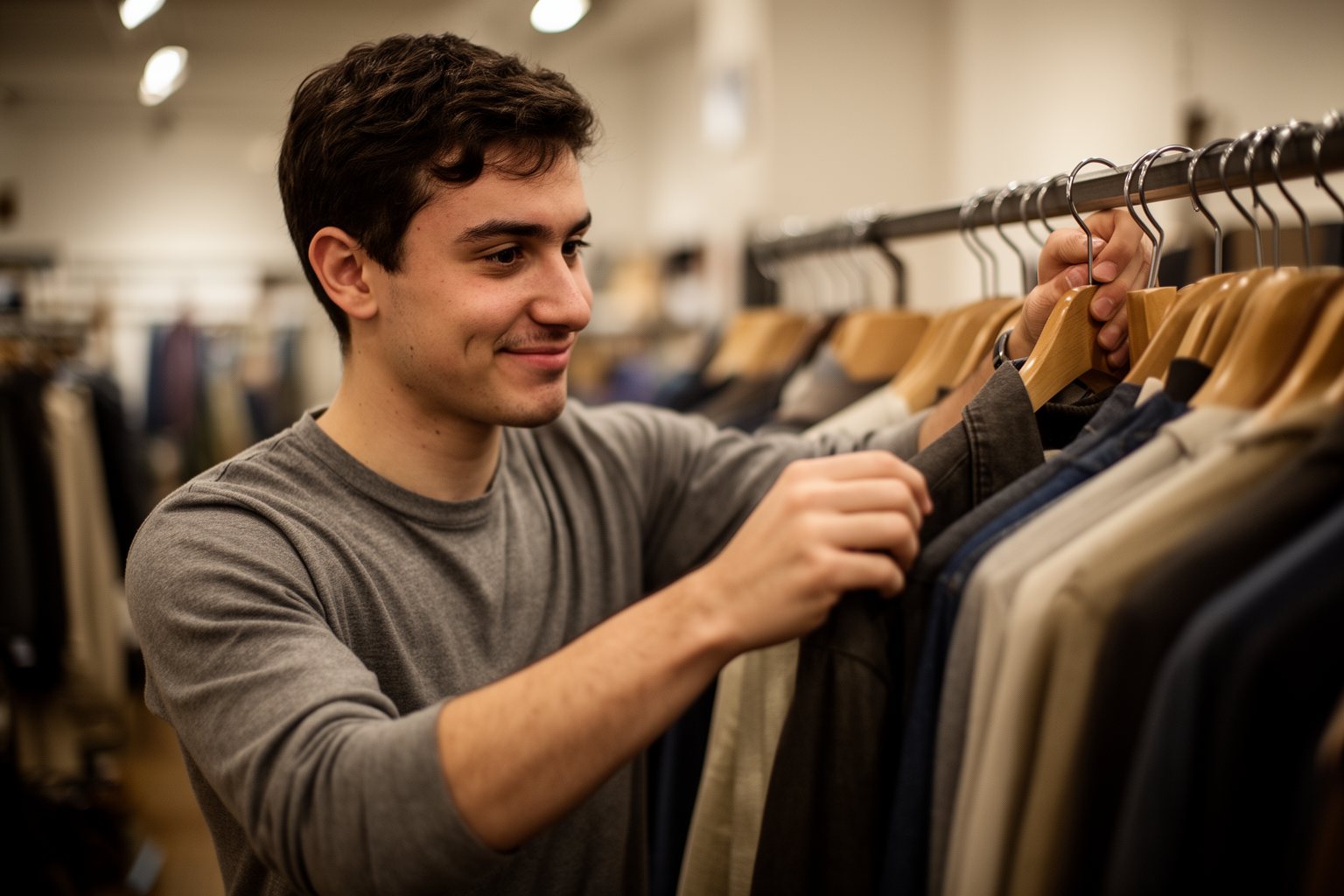 Money Advice for Your 20s: What I Wish I Knew Young shopper putting a jacket back on the rail instead of buying on impulse