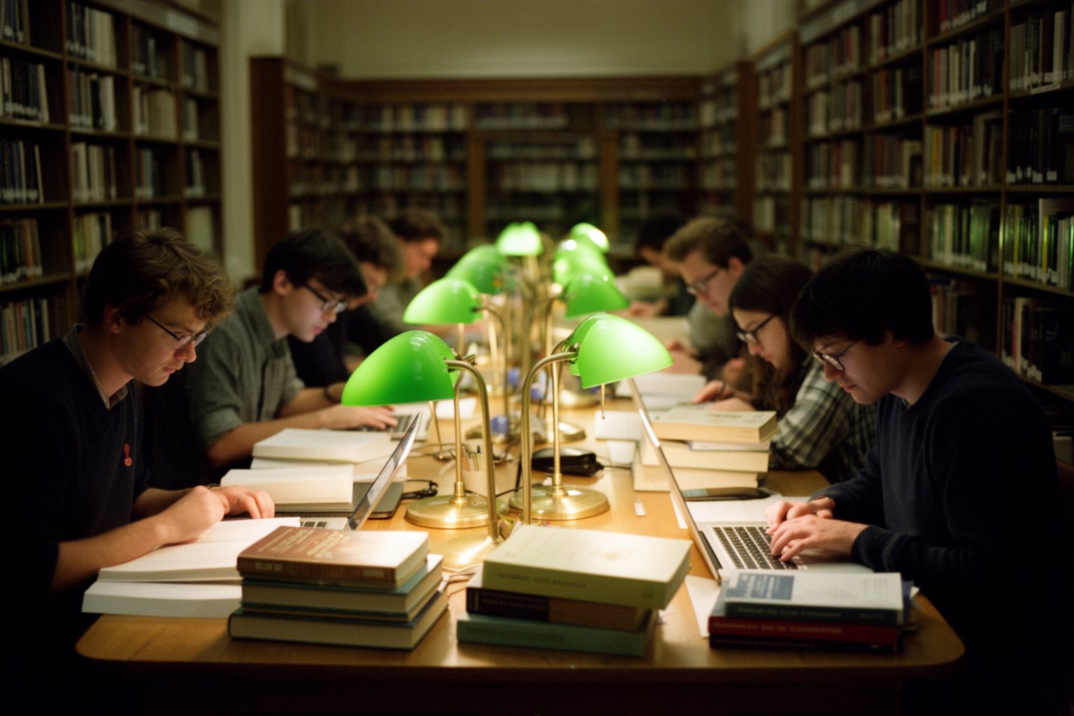 Credit Score vs GPA: Why Your Credit Matters More Students studying late at long wooden tables in a university library