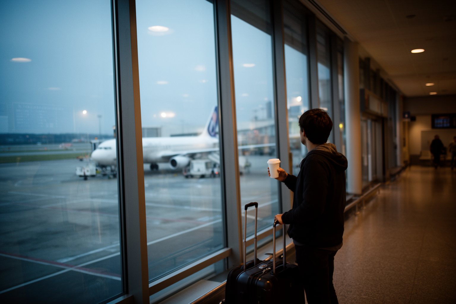 Unveiling the Top 10 Must-Visit Destinations: Your Ultimate Travel List Traveler with a carry-on watching planes from an airport gate window at dawn before a big trip