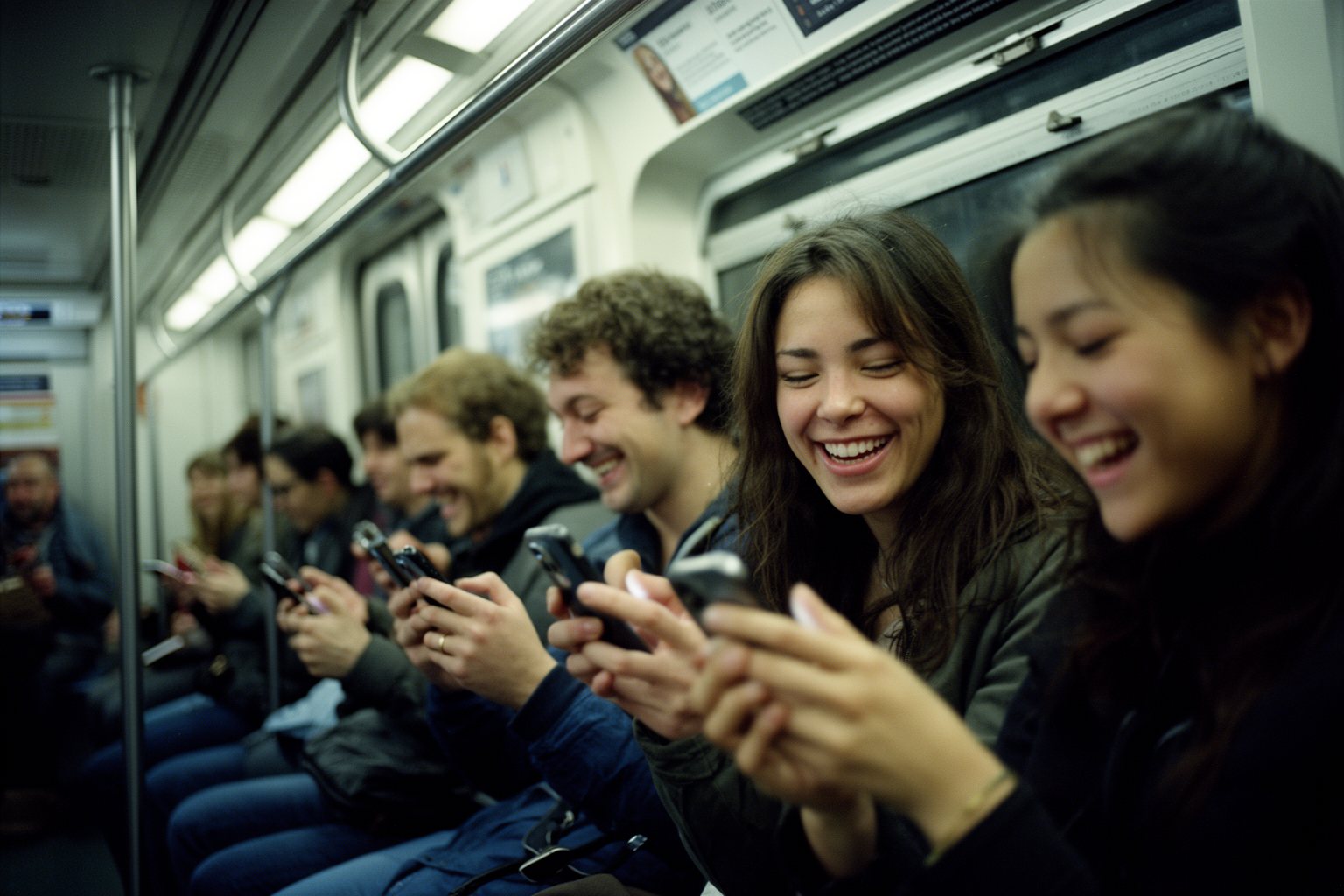 Tech Pranks that Went Viral Commuters on a train each watching the same viral prank video on their phones