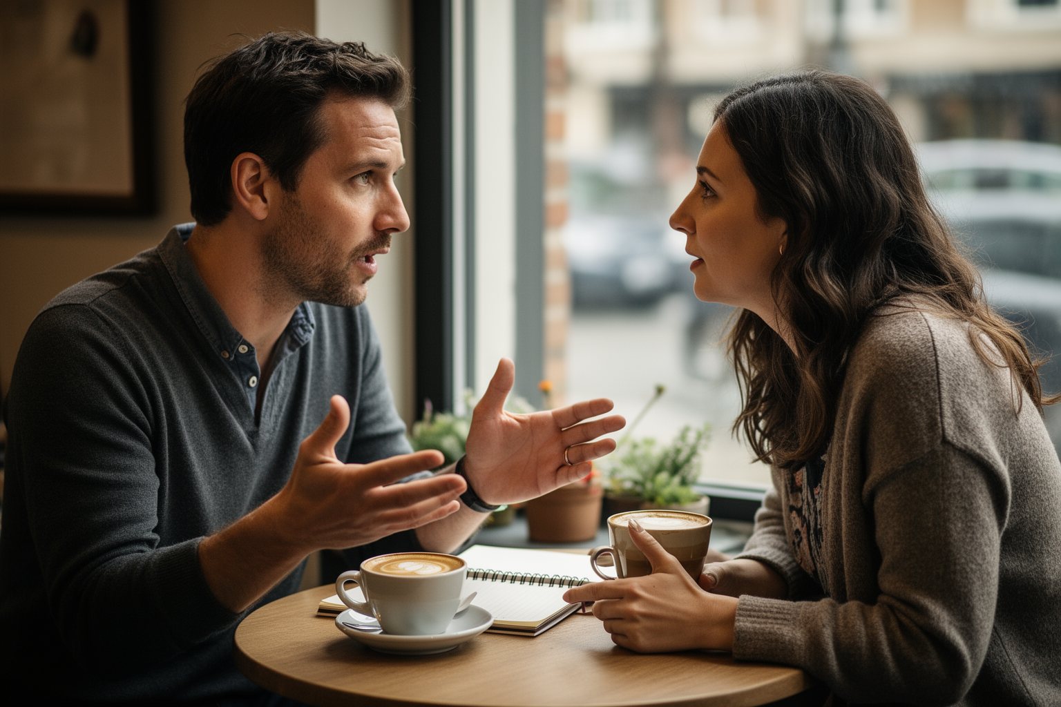 Money Secrets in Relationships: Rebuilding Love and Trust Partner listening closely over coffee as the other shares money worries, building financial empathy