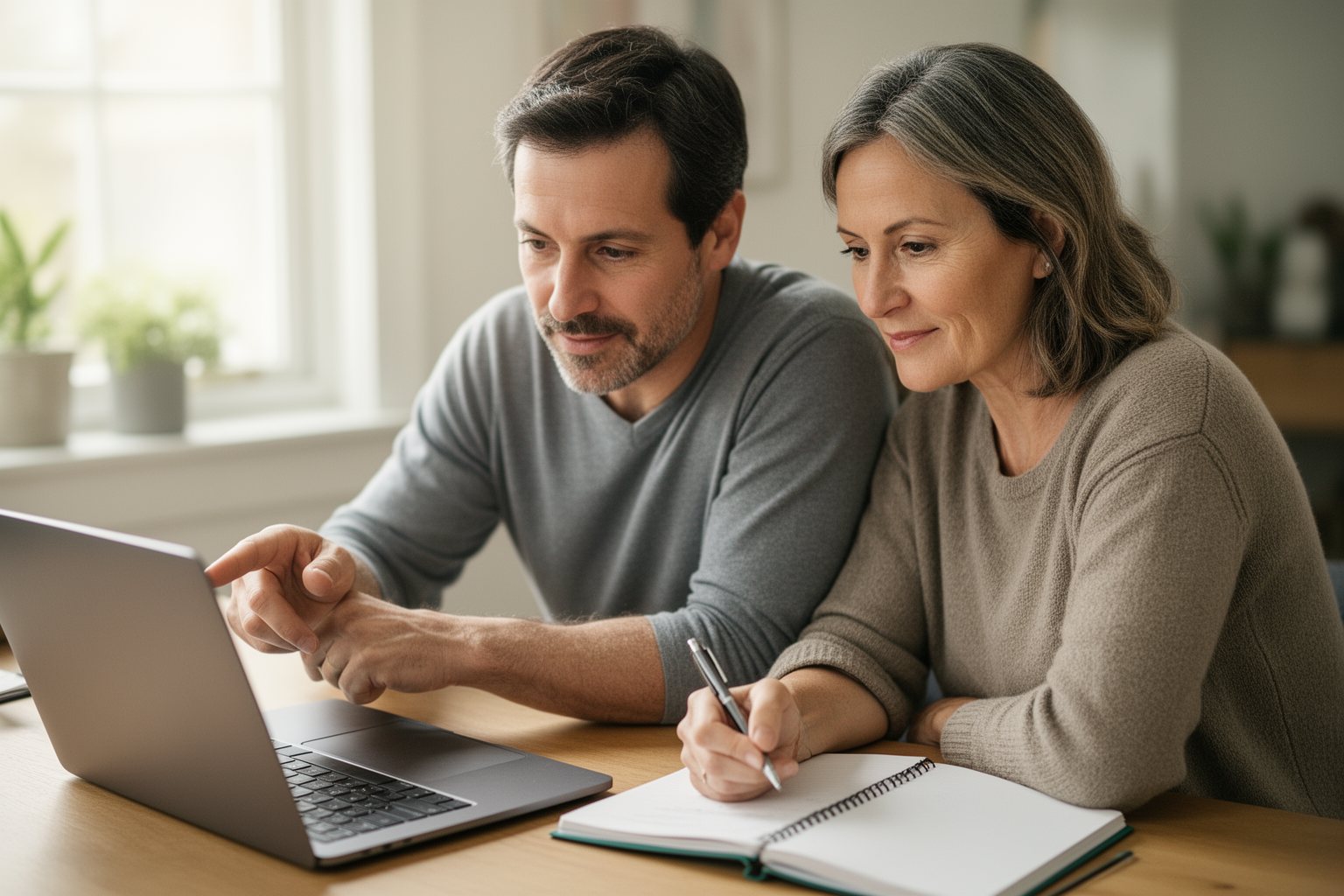 Money Secrets in Relationships: Rebuilding Love and Trust Couple reviewing their accounts side by side on a laptop, practising financial transparency