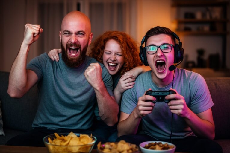 Fortnite Secrets: 10 Little-Known Tips and Hidden Features Friends celebrating a battle royale victory with controllers raised in a living room