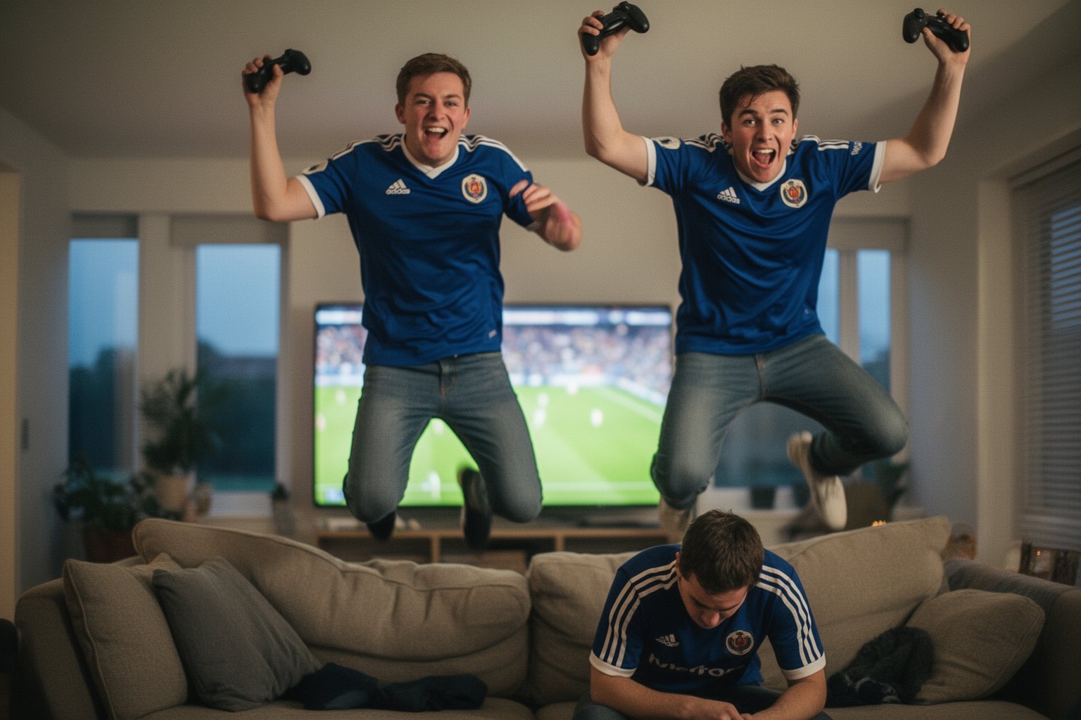 Top 10 Games of 2023: The Best of Every Genre Friends leaping off the sofa to celebrate a goal in a football video game