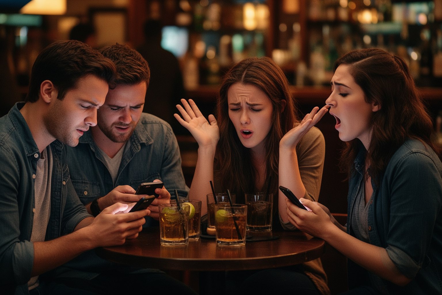 The Humorous Side of #Adulting: Welcome to the Real World Friends at a bar comparing calendars on their phones, trying to find a free night