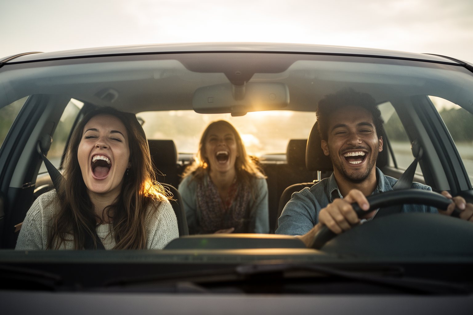 10 Hilarious Things That Happen to Everyone Friends laughing in a car after one of them sings the wrong song lyrics
