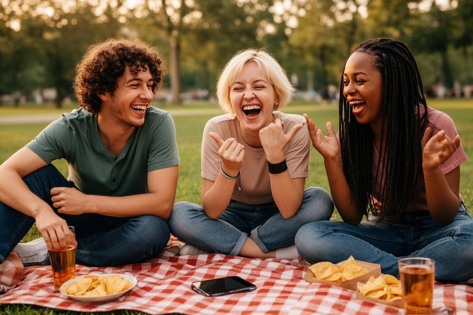 Samsung Galaxy S24 Features: Design, Camera and Battery Friends listening to music from a smartphone speaker at a picnic