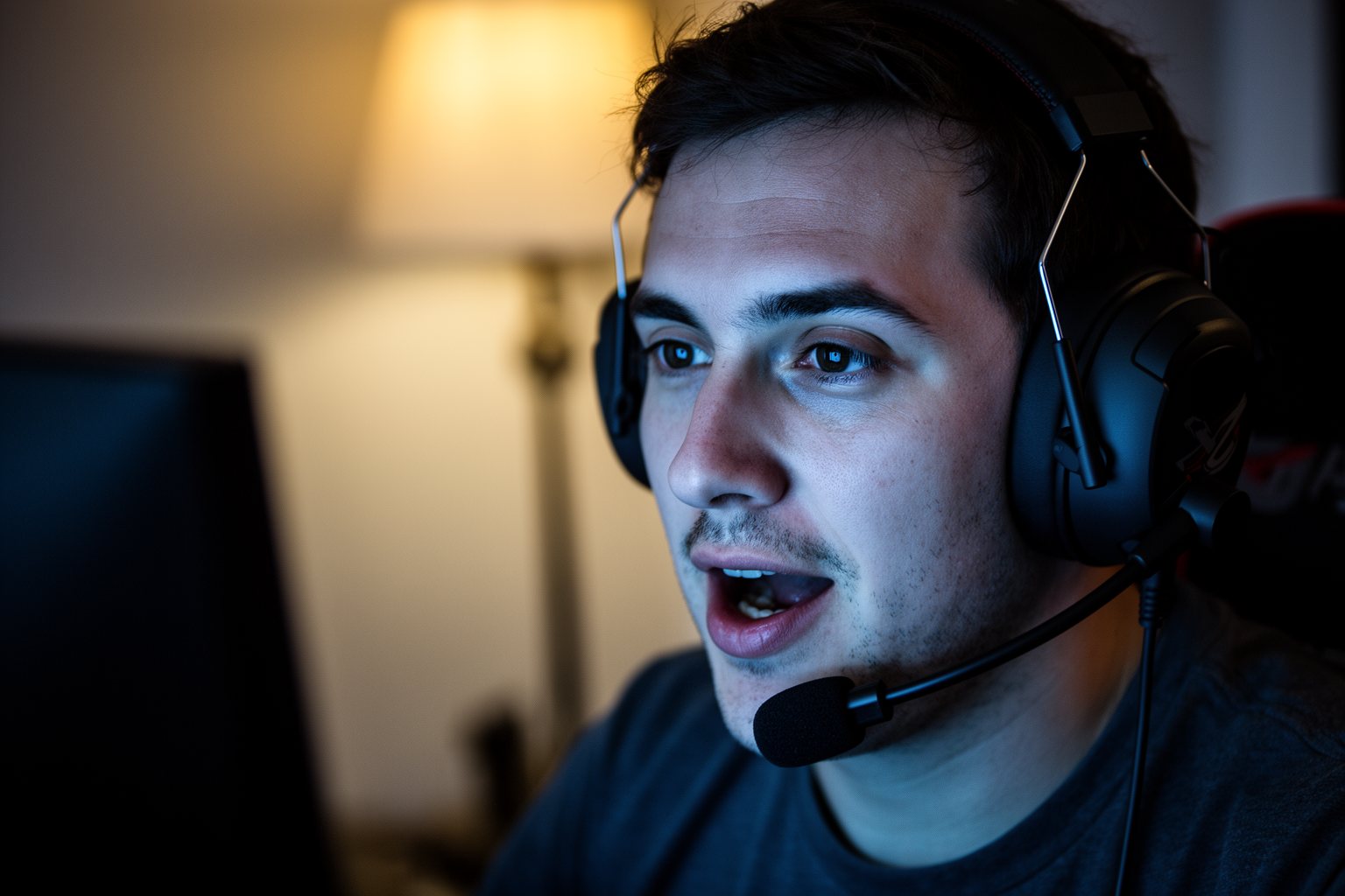 Revealed! Top 10 Gaming Gadgets You Can't Live Without! Player wearing an over-ear gaming headset and talking to teammates through its microphone
