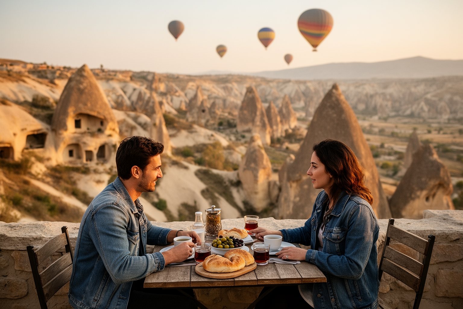 10 Secret Destinations Only Travel Pros Know Travelers at breakfast on a cave hotel terrace in Goreme overlooking the Cappadocia rock valley