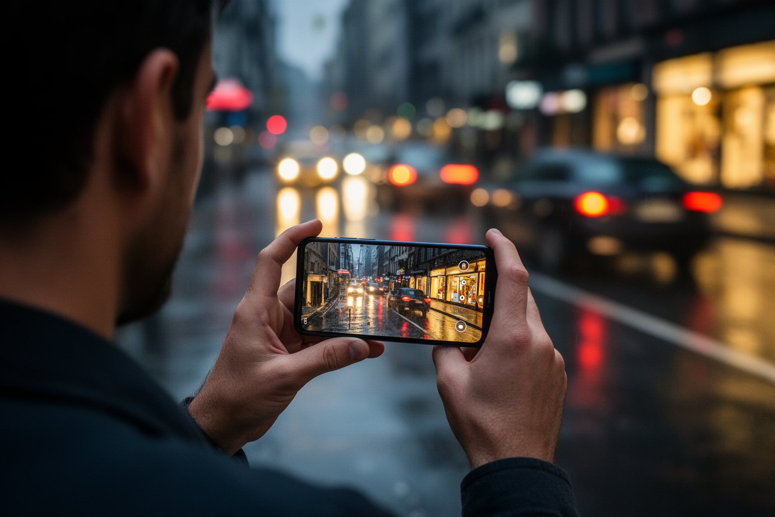 Samsung Galaxy S24 Features: Design, Camera and Battery Photographer shooting a night street scene with a triple-camera smartphone