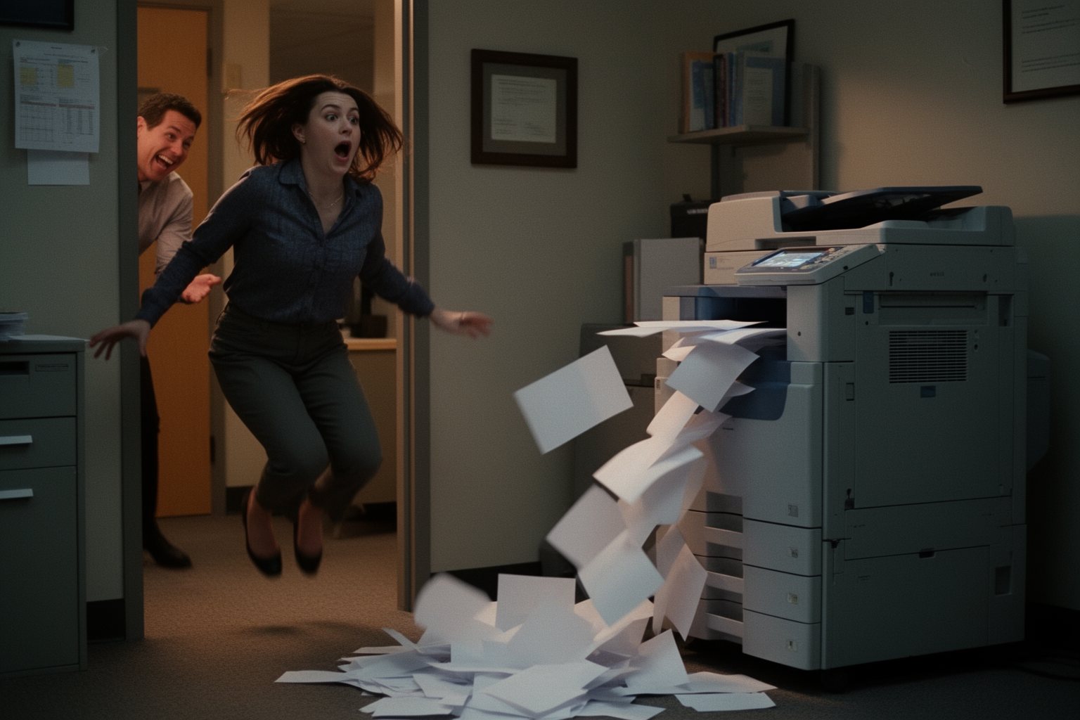 Tech Pranks that Went Viral Startled coworker as an office printer suddenly spits out blank pages