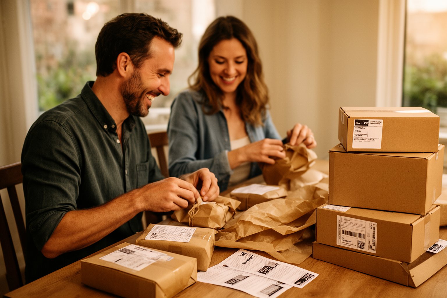 Revealed: The Side Hustle Secrets That Your 9-5 Doesn’t Want You to Know Couple packing customer orders at home, a side hustle that is paying off