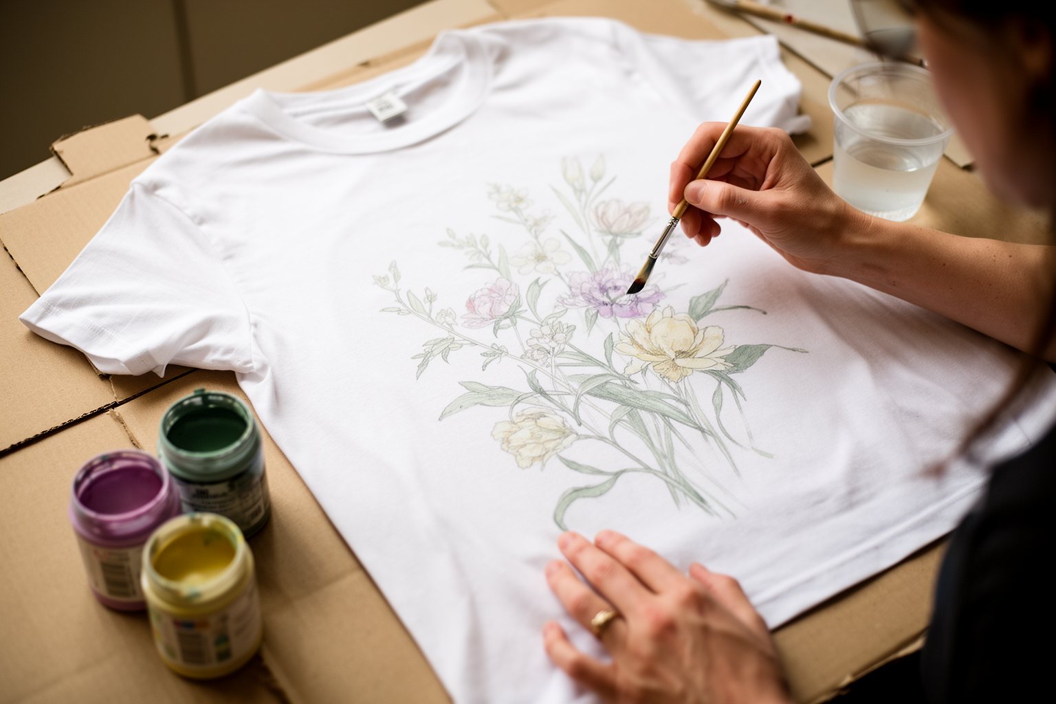 10 DIY Gifts for Teen Girls That Will Impress Hands painting flowers onto a white t-shirt with fabric paints