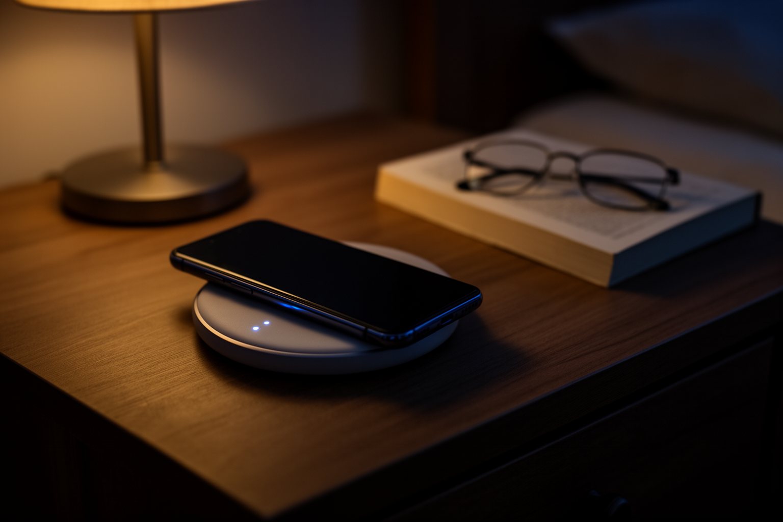 Samsung Galaxy S24 Features: Design, Camera and Battery Smartphone charging on a wireless pad on a bedside table at night