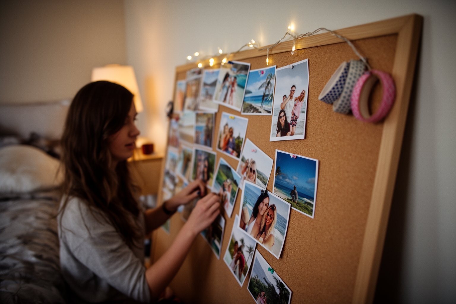 10 DIY Gifts for Teen Girls That Will Impress Pinning printed photos of friends onto a corkboard to make a DIY photo collage