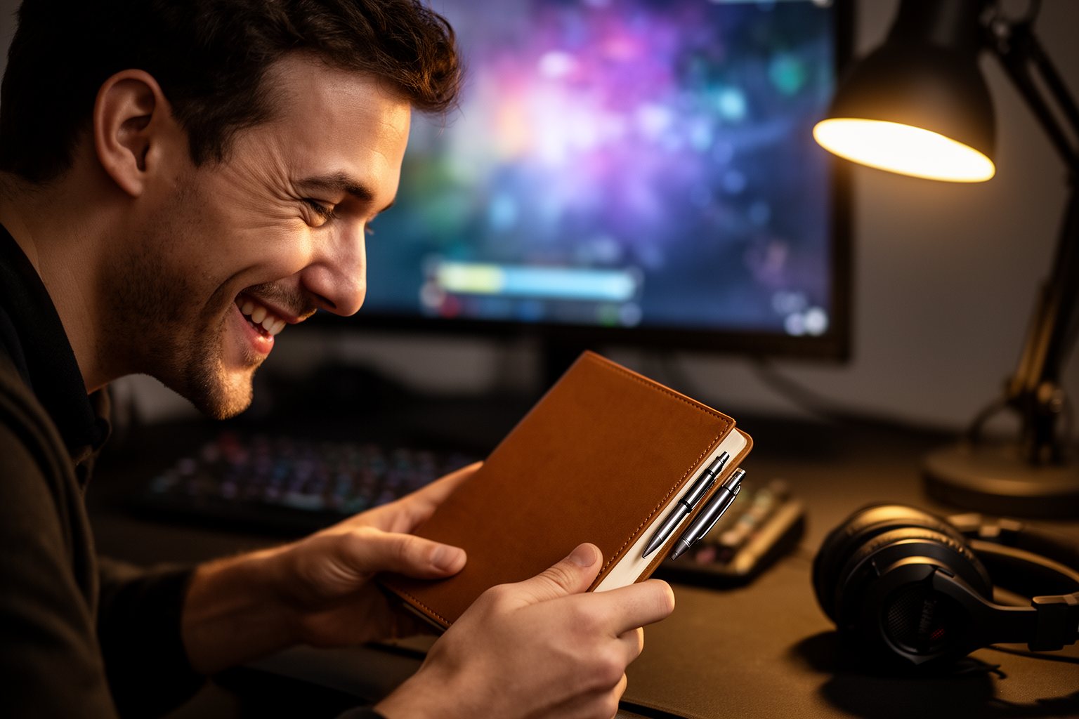 Fortnite Secrets: 10 Little-Known Tips and Hidden Features Player closing a quest notebook beside a gaming PC