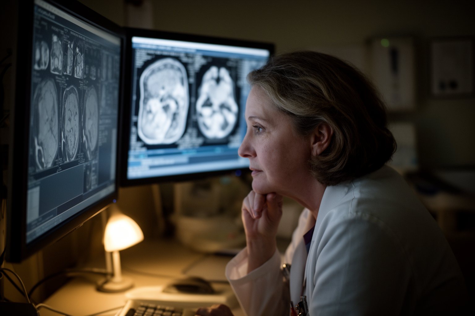 The AI Revolution: How to Future Proof Your Career in Technology Radiologist reviewing medical scans on screens in a dim reading room
