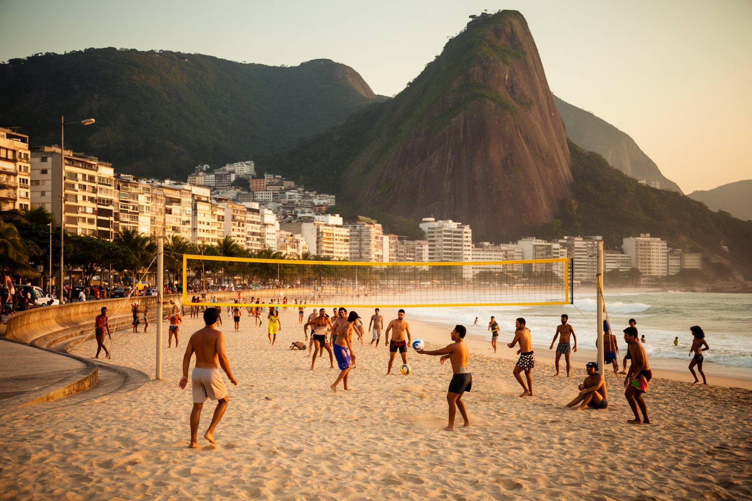Unveiling the Top 10 Must-Visit Destinations: Your Ultimate Travel List Beachgoers on a Rio de Janeiro beach with green granite mountains and the city behind