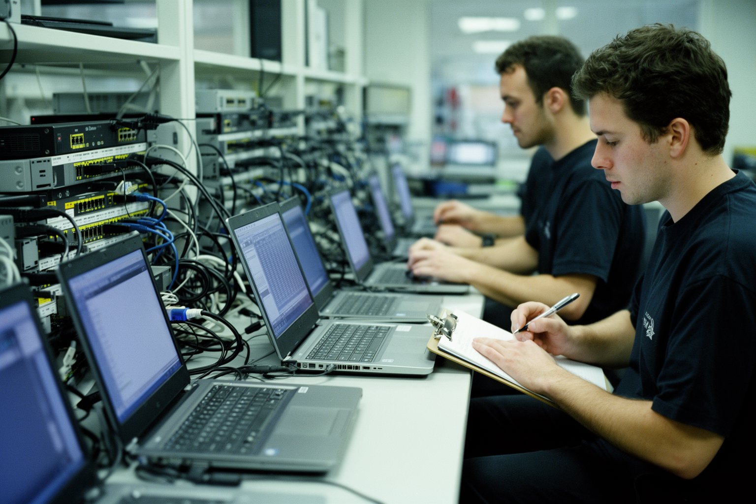 Security researchers testing malware samples in an isolated lab