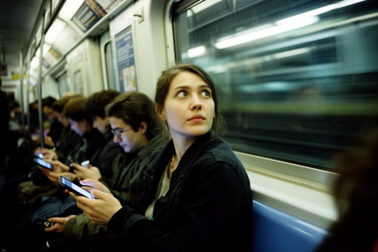 Pros and Cons of Social Media: A Double-Edged Sword Subway passengers absorbed in their phones while one looks out the window, pros and cons of social media