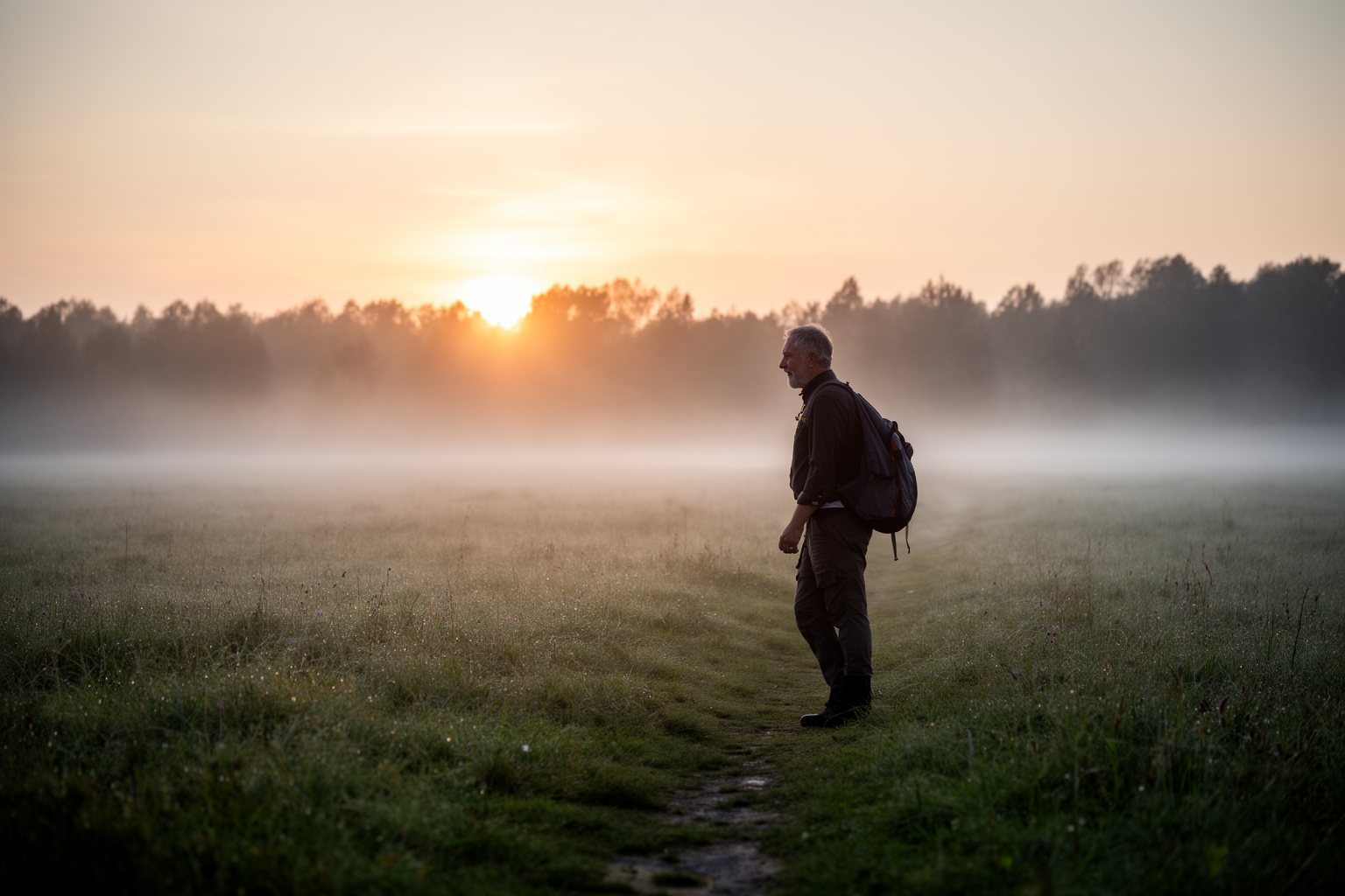 The Upside of Optimism: How to Always Look on the Bright Side Walker pausing in a meadow at sunrise, reflecting the upside of optimism