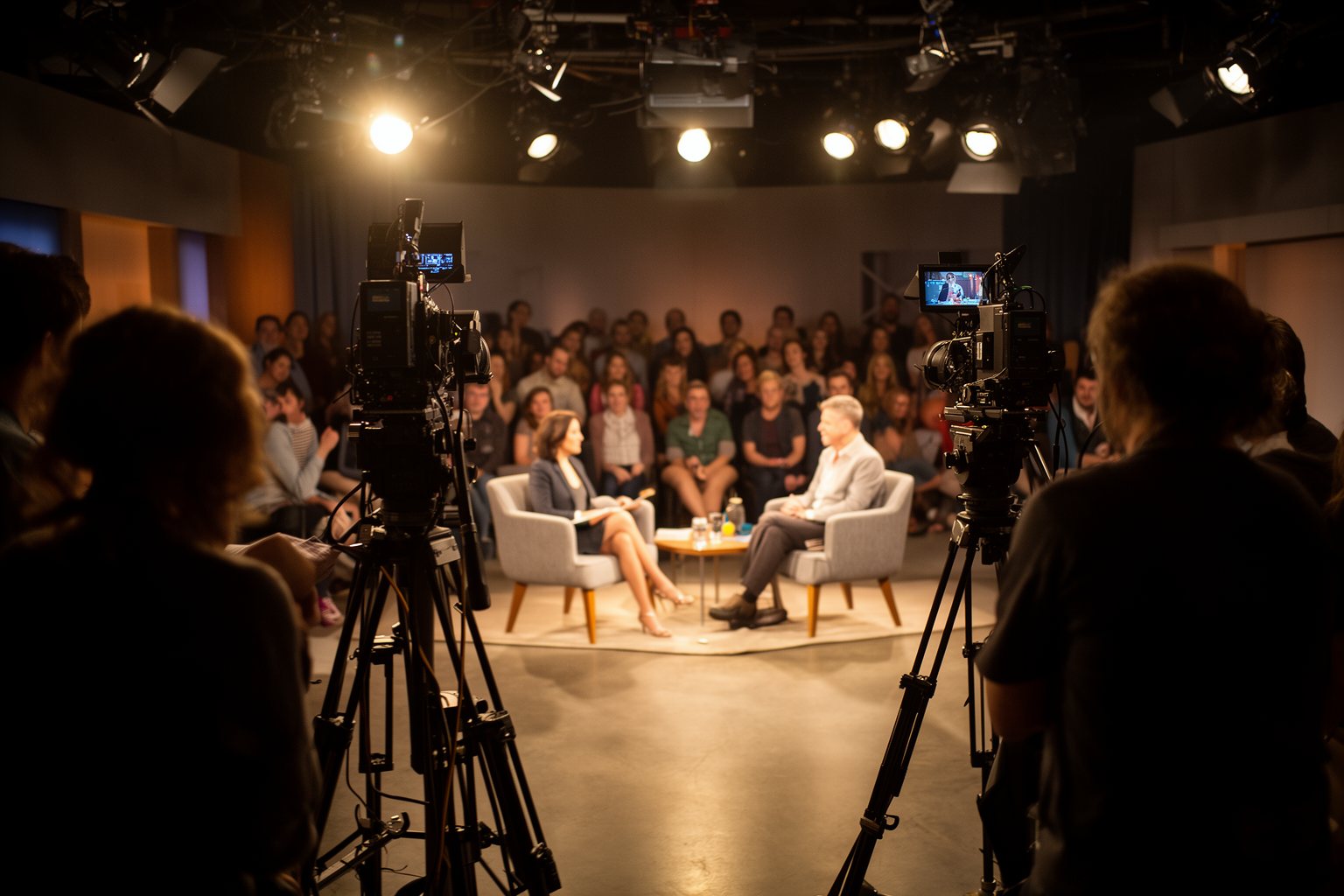 Star-Politicos: Is Mixing Celebrities and Politics a Ticking Time Bomb? Studio audience watching a televised talk show debate on politics and celebrity