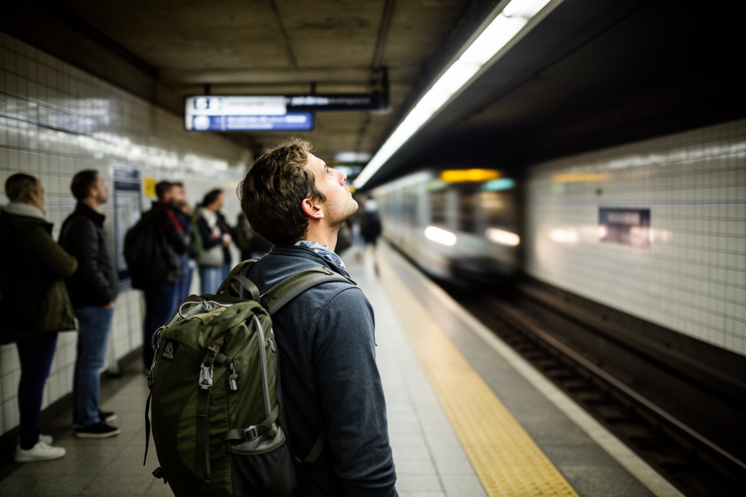Unveiling the Top 10 Travel Hacks That Will Change The Way You Explore! Traveler waiting on a metro platform as a train arrives