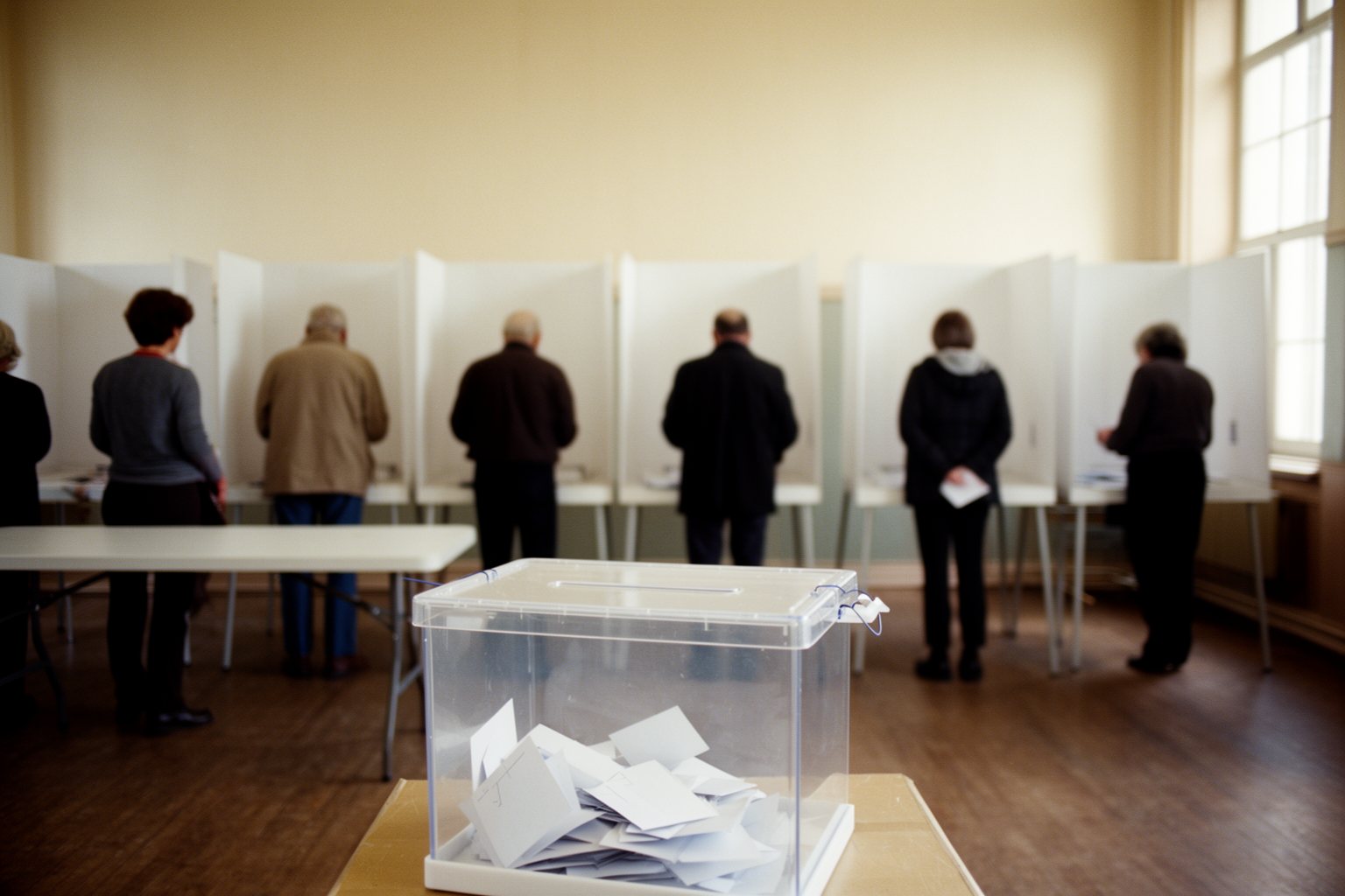 Star-Politicos: Is Mixing Celebrities and Politics a Ticking Time Bomb? Voters filling in ballots in booths at a community hall polling station