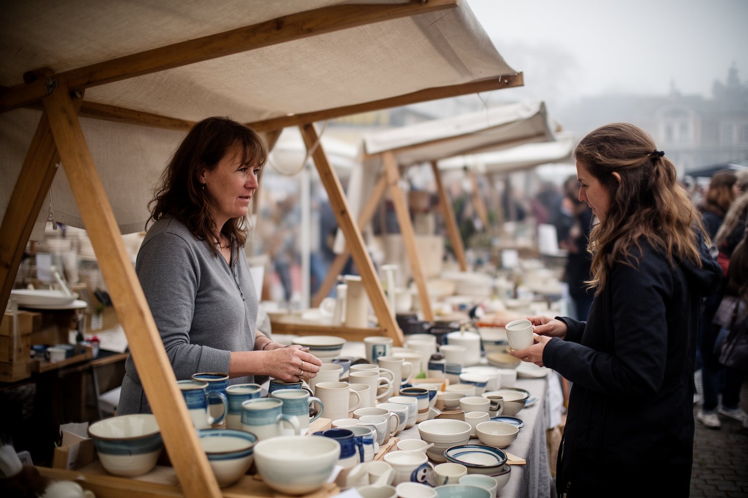Revealed: The Side Hustle Secrets That Your 9-5 Doesn’t Want You to Know Maker selling handmade ceramics at a weekend market stall, one type of side hustle