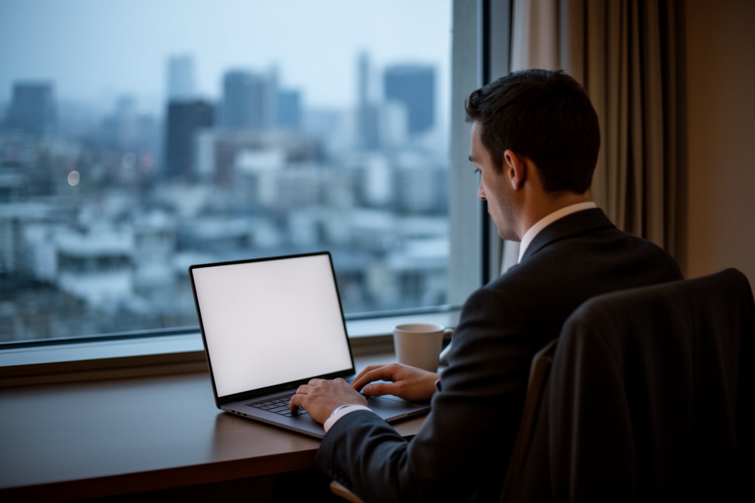 Maximize Your Travels With Marriott Boundless Card: A Game Changer for Personal & Business Trips! Business traveler working at a hotel room desk in the early morning