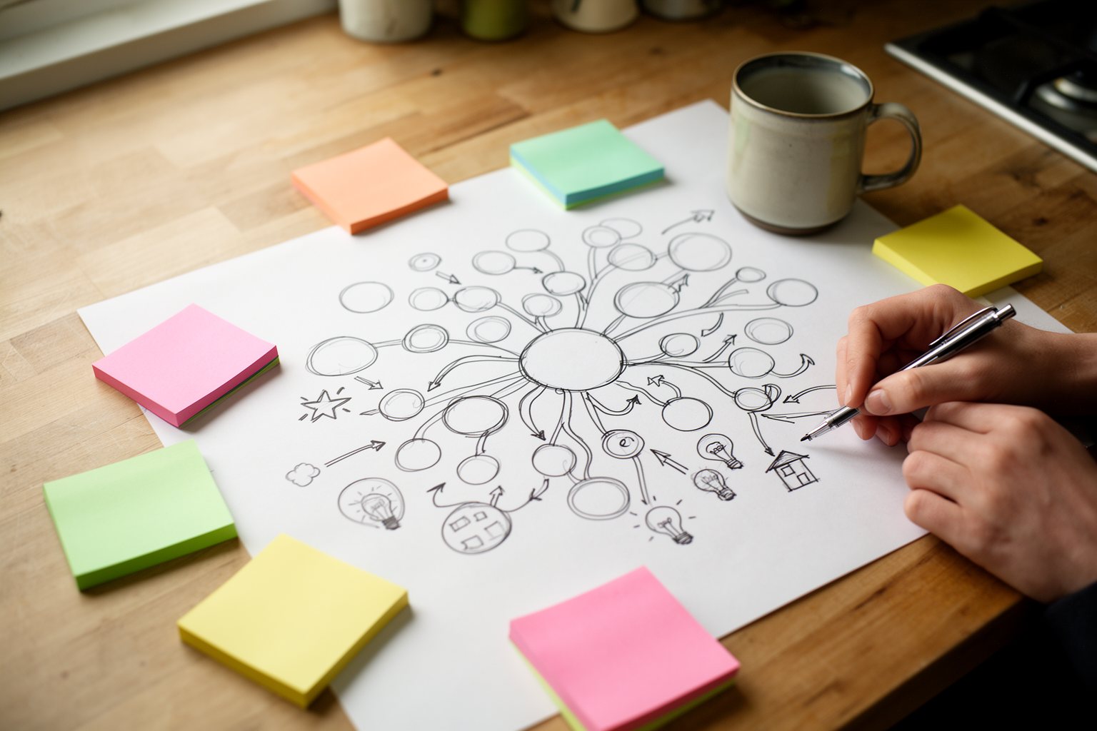 Career Reset After Being Fired: How to Bounce Back Hand drawing a career mind map with sticky notes to redirect a professional path