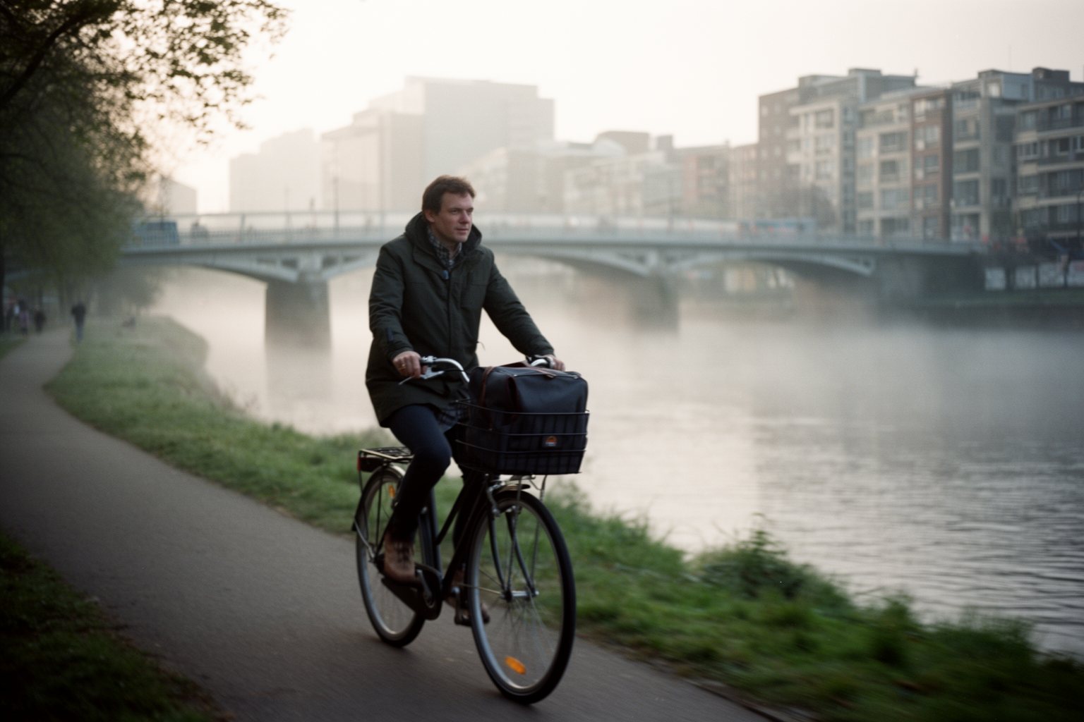 Everyday Microadventures: Escape the Ordinary Near Home Commuter cycling to work along a riverside path in the morning