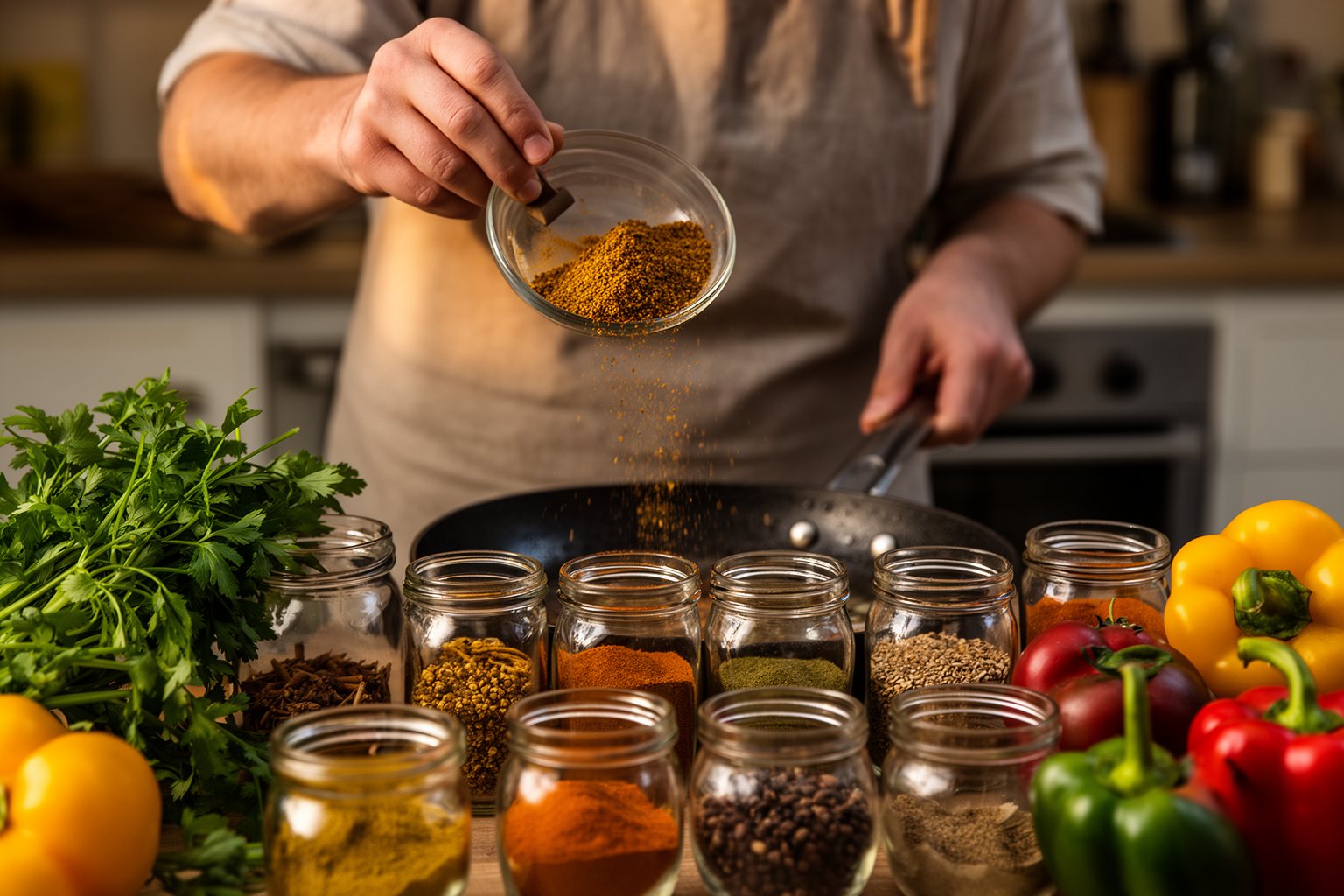 Everyday Microadventures: Escape the Ordinary Near Home Person trying a new recipe with unfamiliar spices in a home kitchen