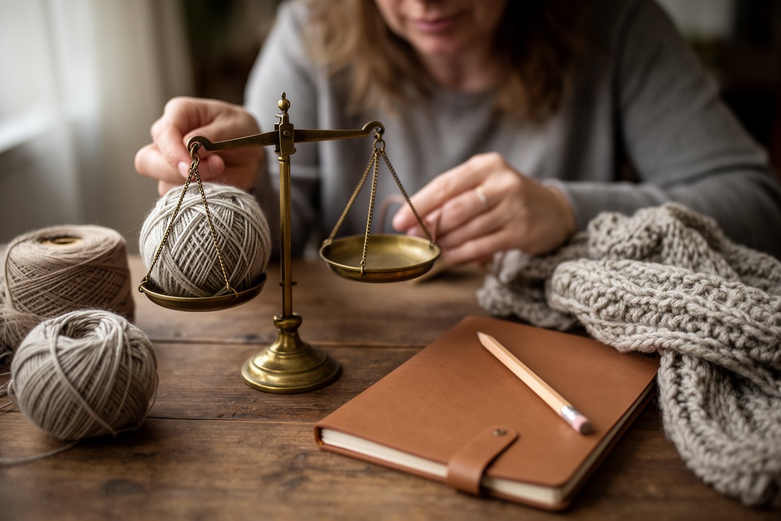 Crafter working out the material cost of a handmade scarf