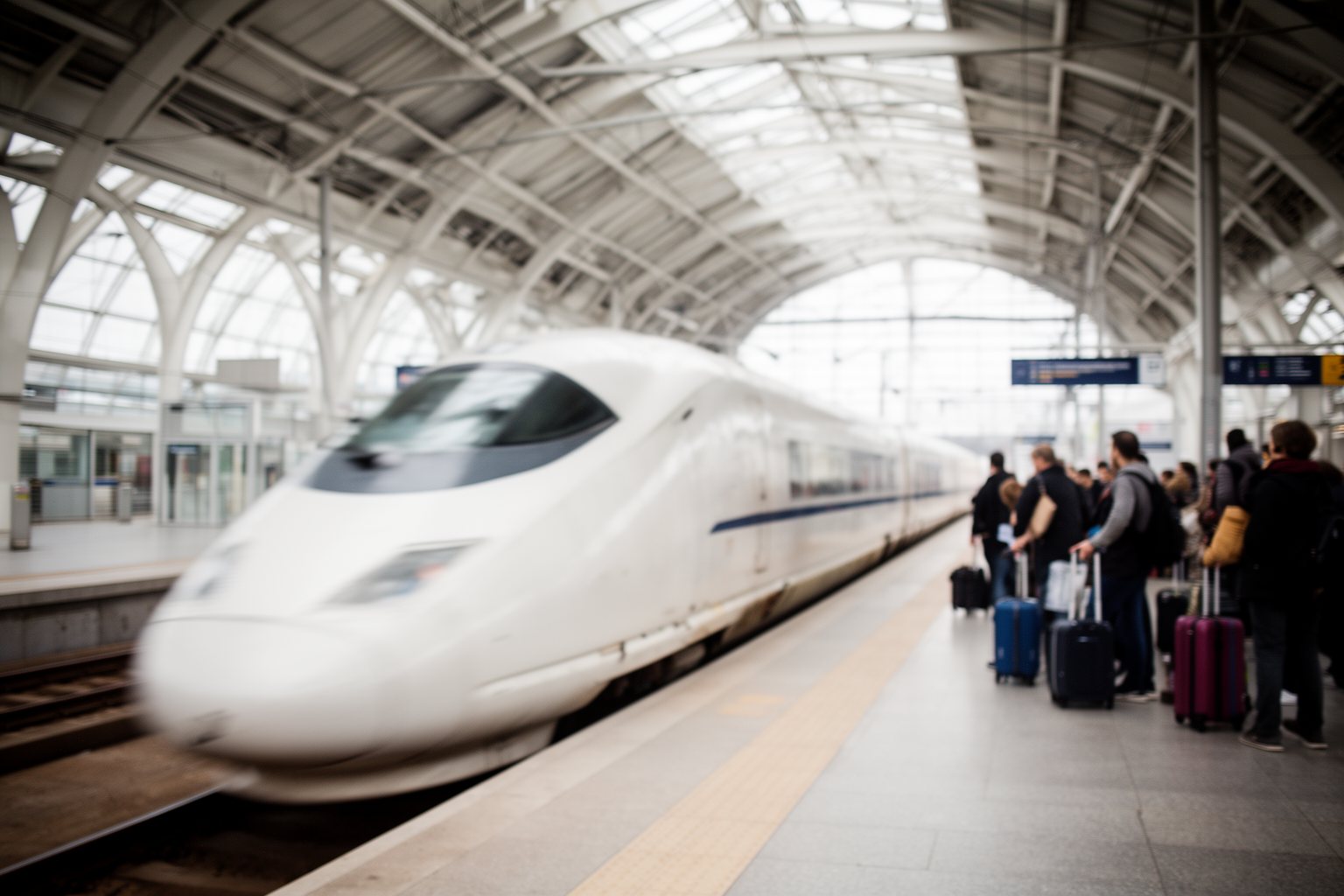 Riding the Rails: Unforgettable Train Journeys Around the World Sleek high-speed train arriving at a bright modern station platform