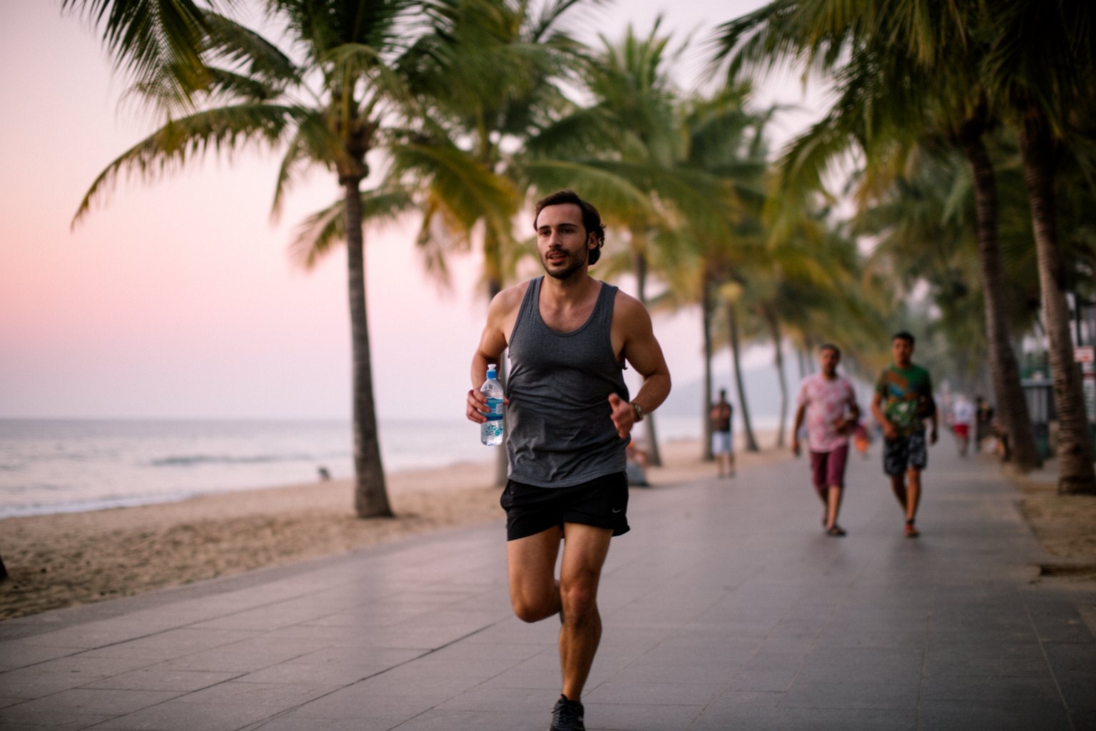 Unleash Your Freedom: The Ultimate Guide to Digital Nomadism Digital nomad on a morning run along a beach promenade to stay healthy on the road