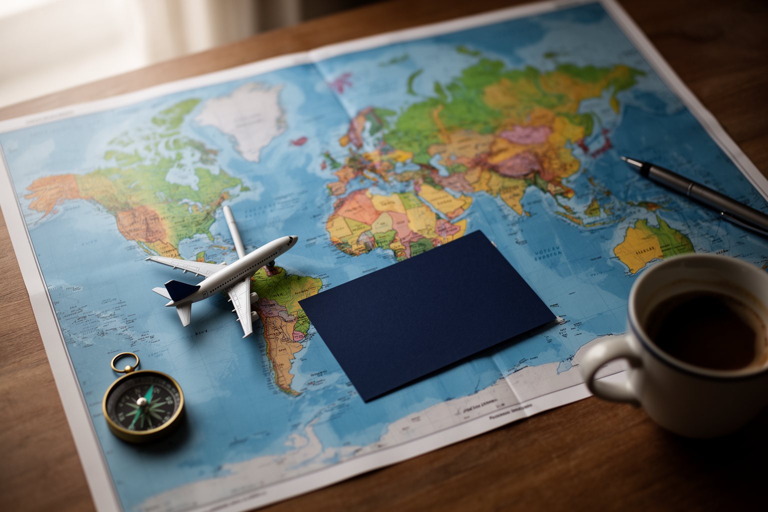 Fly High with the Right Plastic: Unleashing the Power of Travel Credit Cards Credit card and a paper world map on a desk while planning a trip