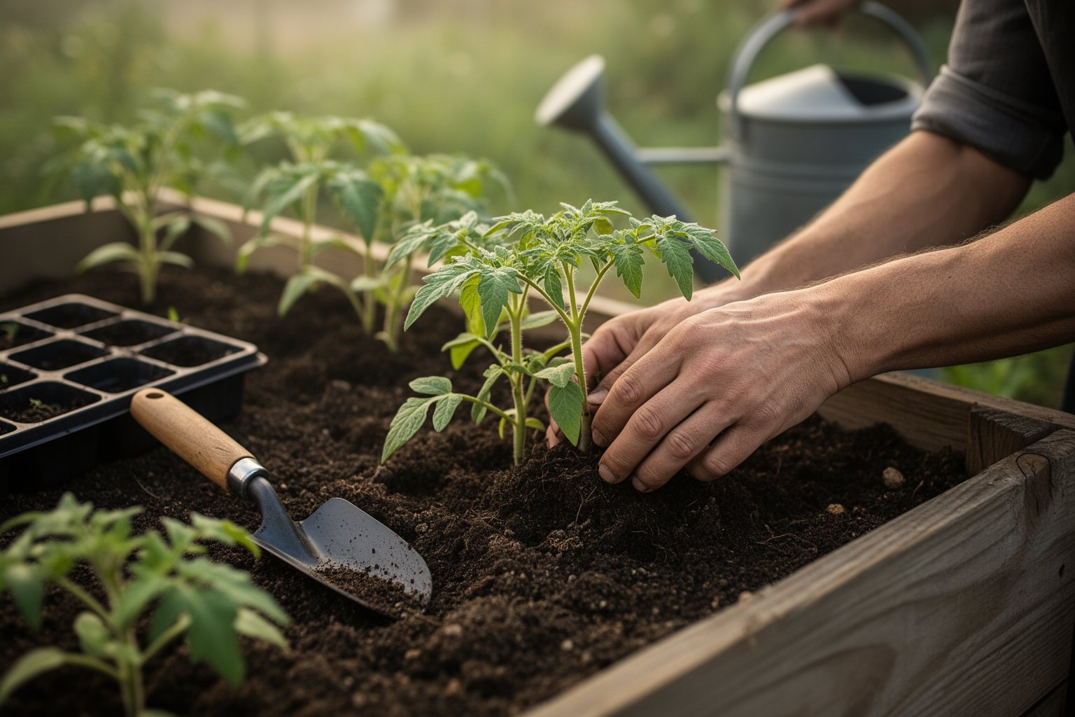 Everyday Microadventures: Escape the Ordinary Near Home Hands planting seedlings into a raised bed in a backyard garden