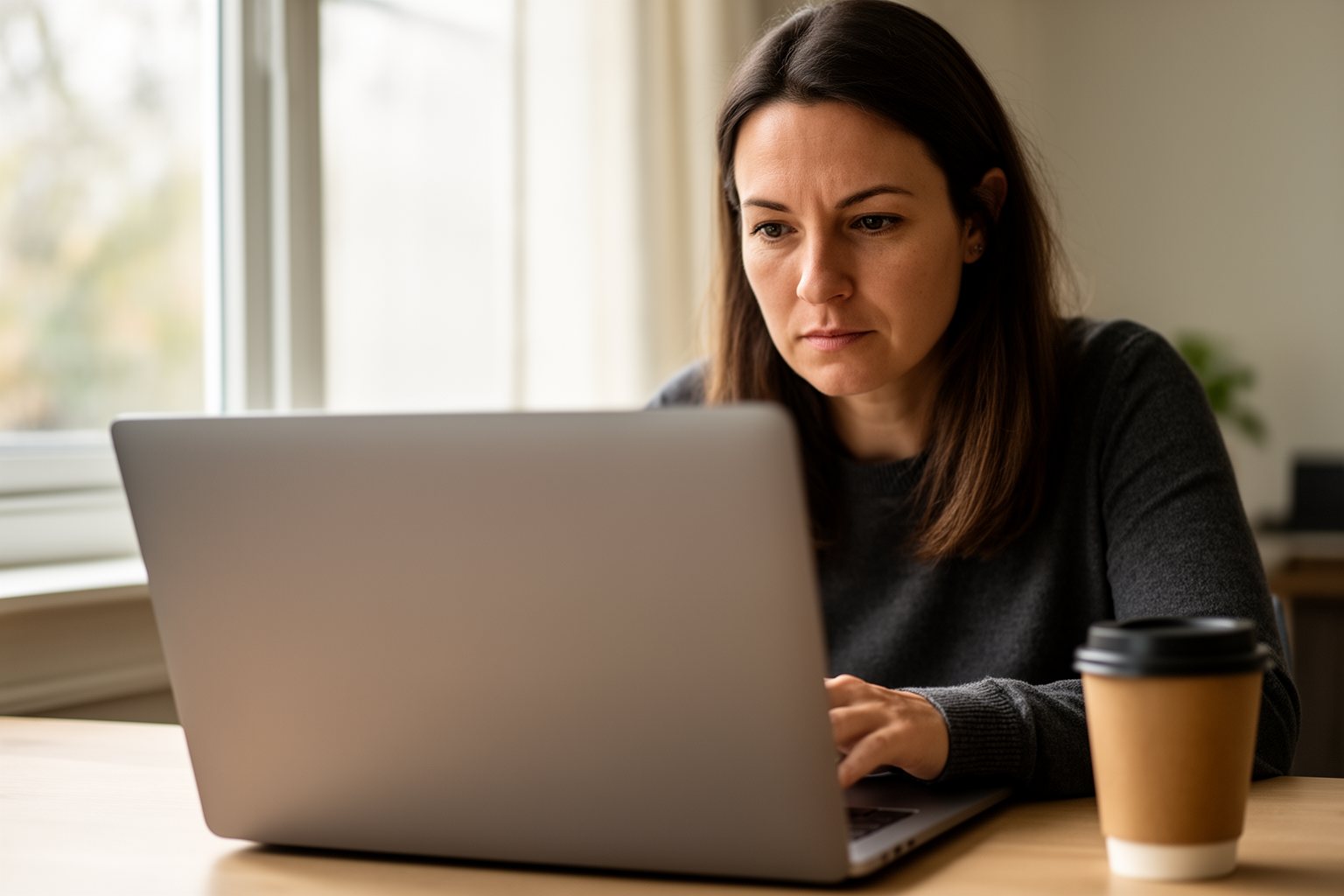 Woman reviewing all her airline and hotel reward accounts on a laptop at home