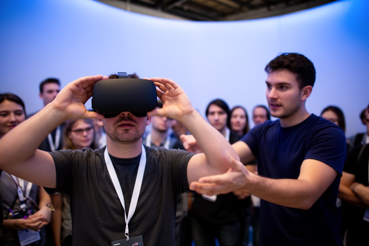 The Esports Industry: How Pro Gaming Became a Goldmine Visitor trying a VR headset at an esports technology expo booth