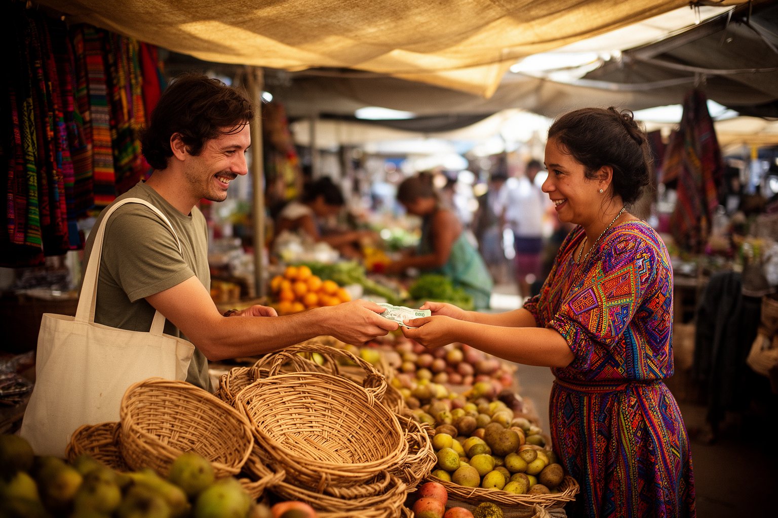 Unleash Your Freedom: The Ultimate Guide to Digital Nomadism Traveler buying handmade goods from a local vendor at a market abroad