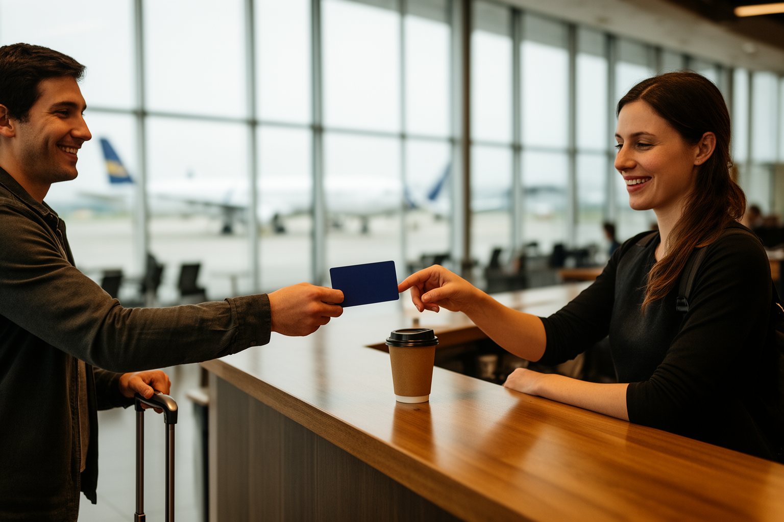 Fly High with the Right Plastic: Unleashing the Power of Travel Credit Cards Traveler paying with a travel credit card at an airport cafe