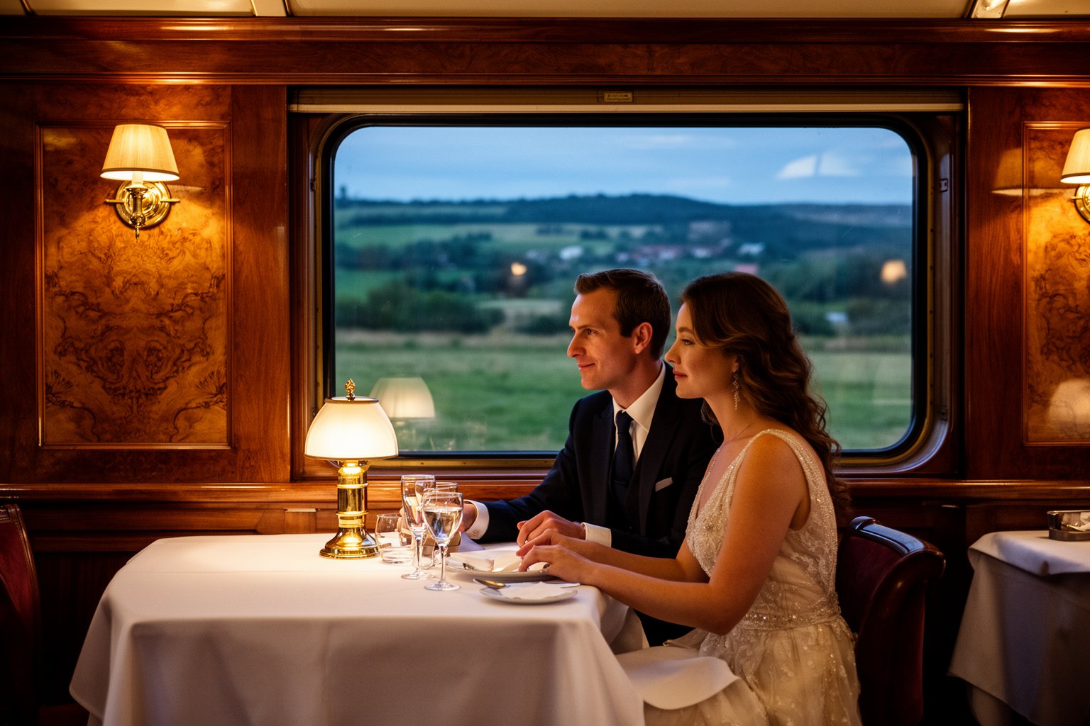 Riding the Rails: Unforgettable Train Journeys Around the World Travelers dining in the polished wood dining car of a vintage European luxury train