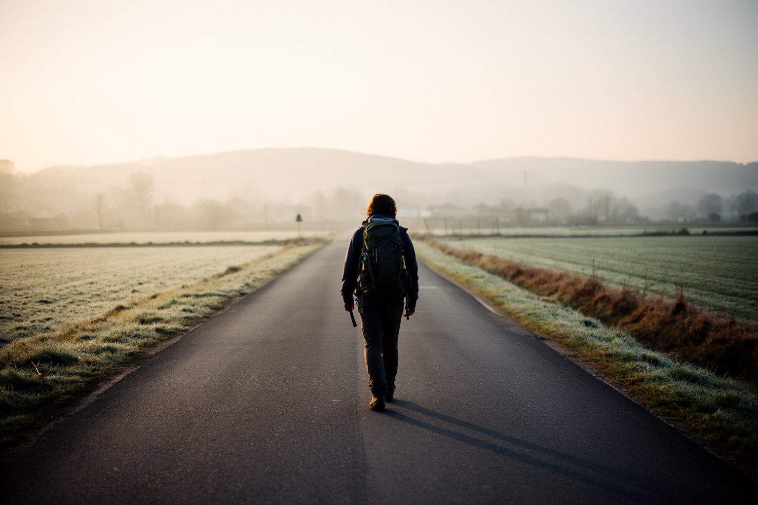 Budget Backpacking Trip: Plan, Pack and Pick a Destination Backpacker setting off down a quiet rural road at dawn