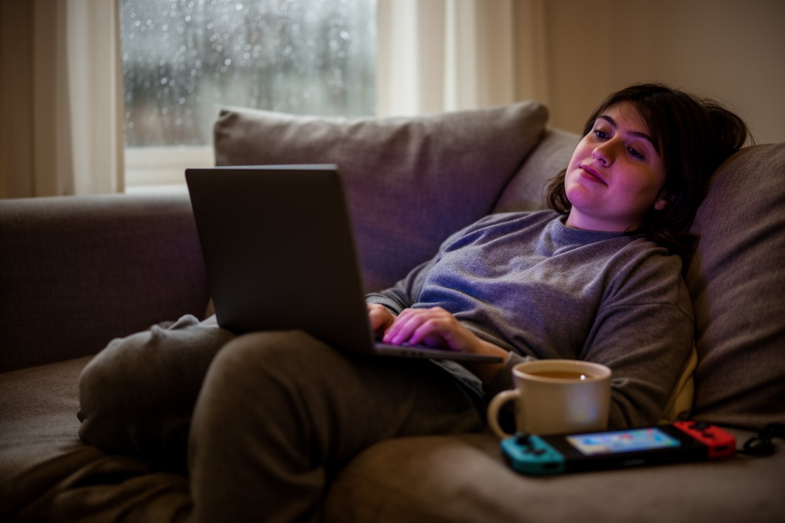 Unleashing the Indie Giants: Your Ultimate Guide to the Year's Best Indie Games Person on a sofa browsing and wishlisting indie games on a laptop with a mug of tea