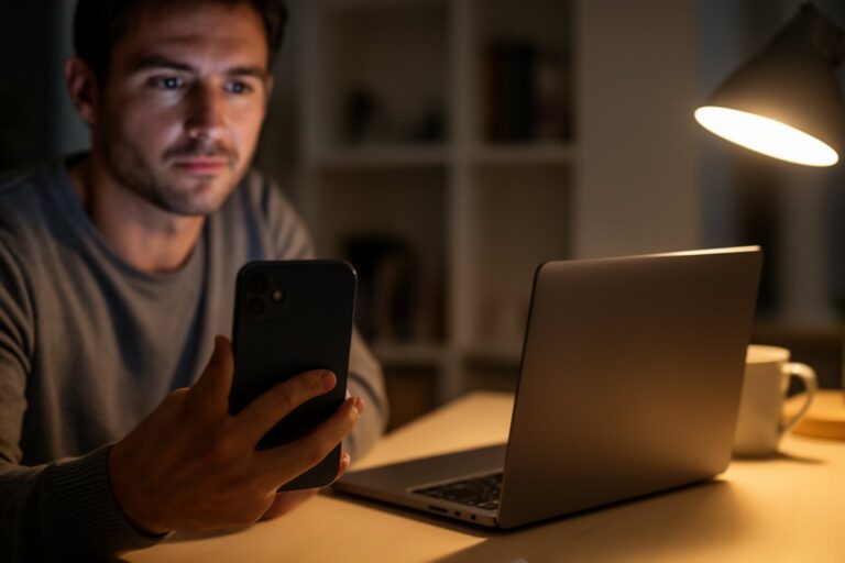The Impact of Cryptocurrency on the Global Economy Person checking a digital currency wallet on a phone at a home desk in the evening